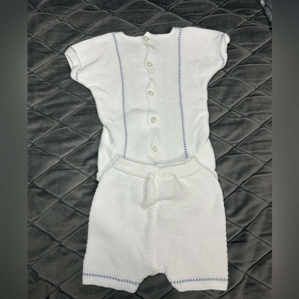 Paz Rodriguez White & Light Blue Knitted Cotton baby set - Picture 4 of 8
